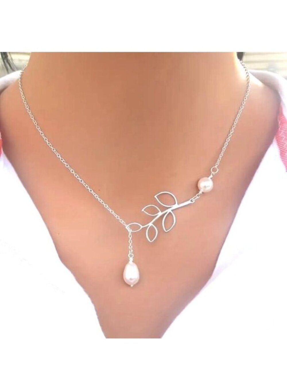 Lariat Necklace Slide Chain Pearl Elegant Dangle Adjustable Choker Drop Sylish